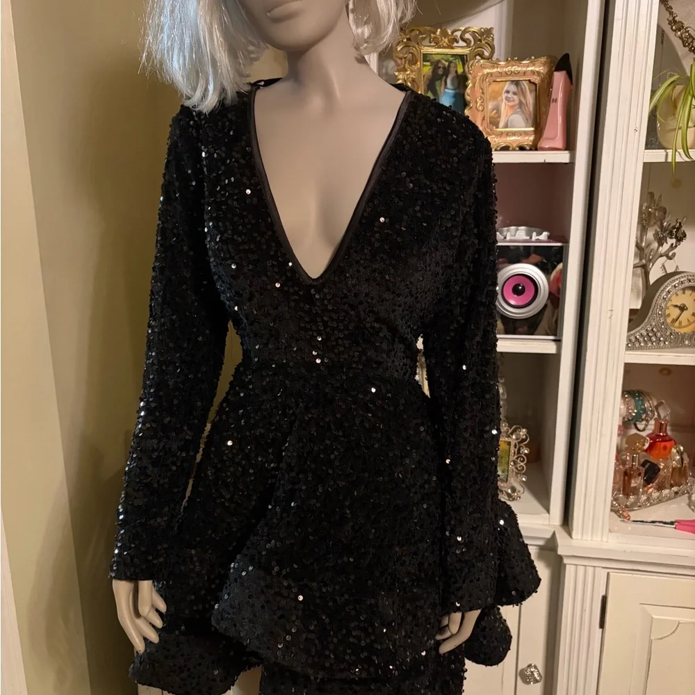 Amazon Black Sequin Long Sleeve Dress - Picture 3 of 5